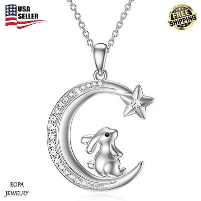 Rabbit Necklace 925 Sterling Silver Moon Bunny Necklace For Women Pendant • $120