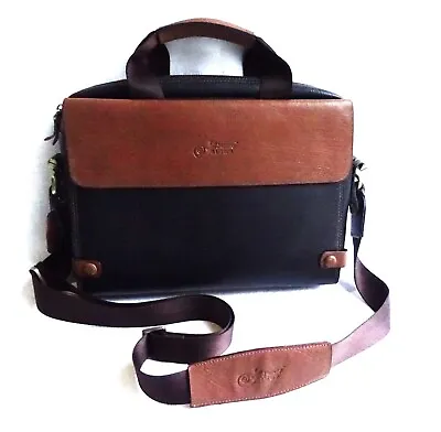 JAMMY LIZARD Brown & Tan Leather Laptop Travel Bag Case Cover Satchel Cross Body • £16