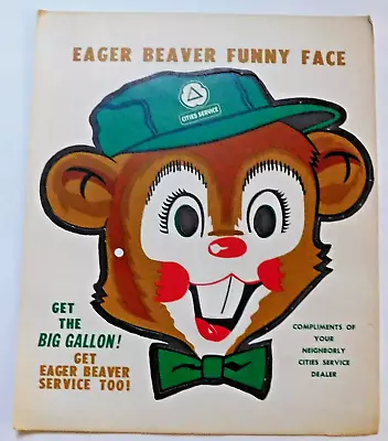 1960's CITIES SERVICE EAGER BEAVER FUNNY FACE MASK - GASOLINE STATION GIVE AWAY • $10