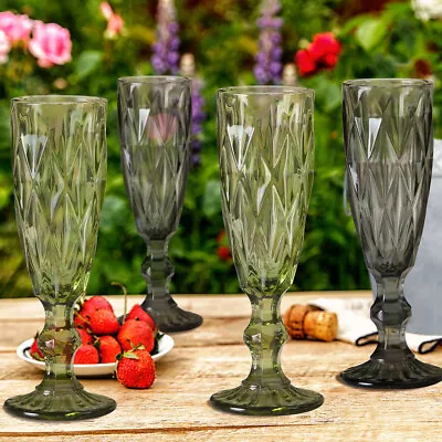 Coloured Glassware Champagne Flutes Glasses Dinner Party Cocktail Wedding Gift • £12.99