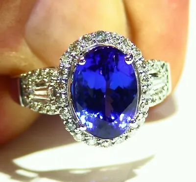 5.45CT 14K Gold Natural Tanzanite Diamond AAAA Halo Engagement Ring Vintage Deco • £3534.61