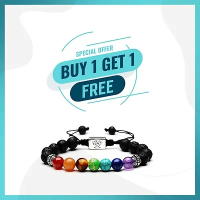 £5.95 • Buy 7 Chakra Crystal Lava Stones Bracelet Healing Beads Jewellery Mala Reiki Anxiety