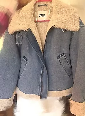 Zara Faux Shearling Denim Biker Jacket Brand New With Tags • $65