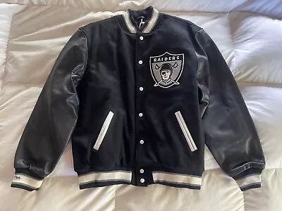 NEW Mitchell & Ness NFL Las Vegas Oakland RAIDERS Varsity Wool Leather Jacket L • $999.99