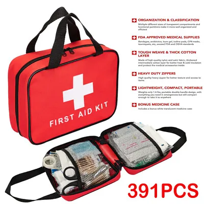 391 Piece Xl First Aid Kit Medical Emergency Home Travel Car Taxi Work Bag • £18.43