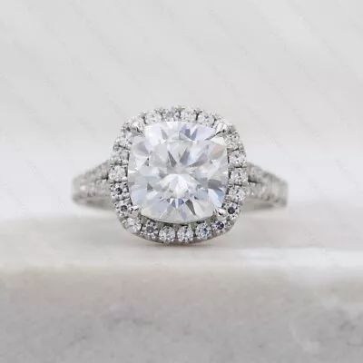 3.6CTW Cushion DEF Moissanite Halo Wedding Engagement Ring 14k White Gold Plated • $136.09