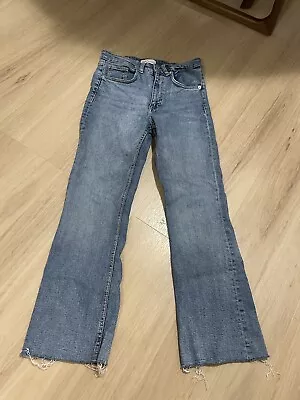 Zara 38 Light Blue Denim 8-10 Flared Long Midrise Jeans Pants • $9.99