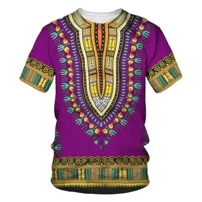 Mens Short Sleeve Shortline African Dashiki Dress Shirt Ethnic Totem Print Tops • $13.99