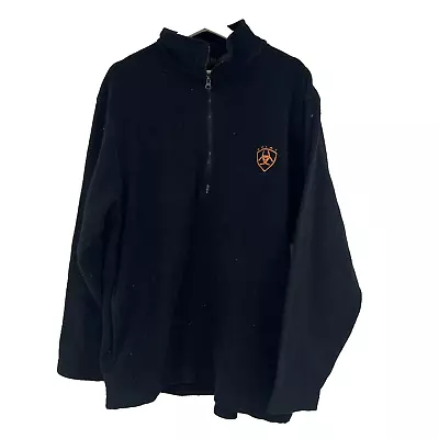 Ariat Sweater Men Medium Black Fleece Half Zip Pullover Pockets Shirt Top Jacket • $13.96