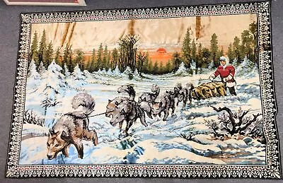 Vtg Alaska Iditarad Dog Sled Sunset Velvet Wall Tapestry Made In Italy 72 X 48  • $29.95