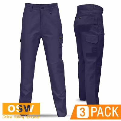 3 X Mens NAVY Stretch Slim Fit Tradies BUILDER Electrician Mechanic Cargo Pants • $171.60