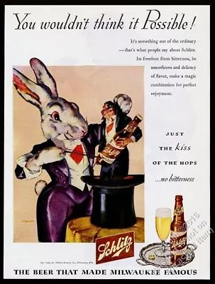 1947 Magic Trick Hat Giant Rabbit Magician Art Schlitz Beer Vintage Print Ad • $29.97