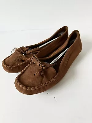 Minnetonka Brown Caprice Tassel Leather Hard Sole Womens 11 Moccasin Flats • $15.54