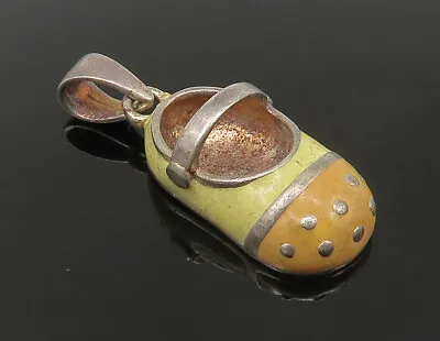925 Sterling Silver - Vintage Enamel Mary Jane Shoe Slipper Pendant - PT18465 • $33.45