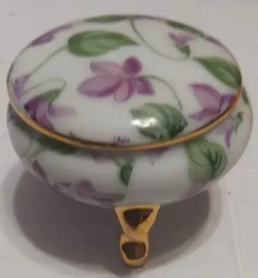 Vintage Lefton Violets Chintz 3-Footed Trinket Box Miniature Purple Floral Gold • $7.69