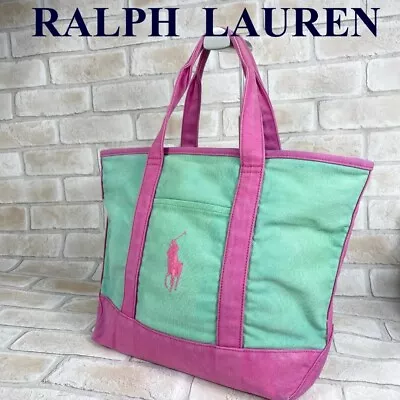 Ralph Lauren Tote Bag Shoulder Logo Embroidery Daily Bag Canvas • $65.55