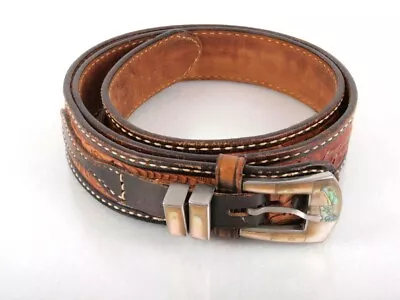$49.99 • Buy Tony Lama Belt Size 42 Leather Western Abalone Style Buckle Floral Tooled Design