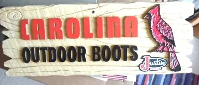 CAROLINA OUTDOOR BOOTS By Justin Vintage Sign Hangs Or Stands On Shelf 16x6 In • $28