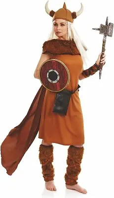 Womens Viking Warrior Princess Costume + Helmet Nordic Barbarian Lady Halloween • $46.95