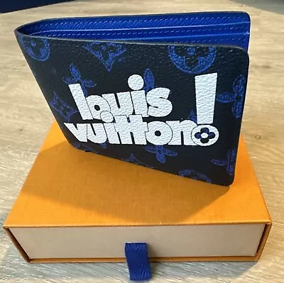 Louis Vuitton Virgil Abloh Monogram Blue Men’s Wallet Graffiti Logo Bifold • $500