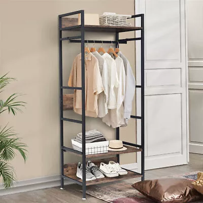 Wooden/ Metal Clothes Rail Garment Rack Hanging Stand Storage Shelf Tidy Closet • $95.92