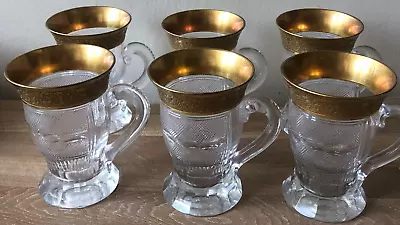 Lovely Set Of 6 Moser Splendid Cut Crystal & Gold Coffee Cups • $535