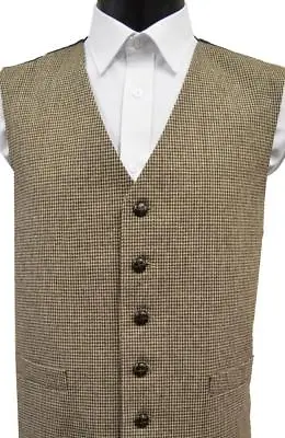 Classic Wool Handle Traditional Check Style Tweed Waistcoat - Brown • $36.57