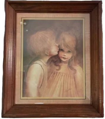 Vintage Margaret Kane (Keane) A LITTLE KISS Big Eyes Art Print Signed Framed • $20