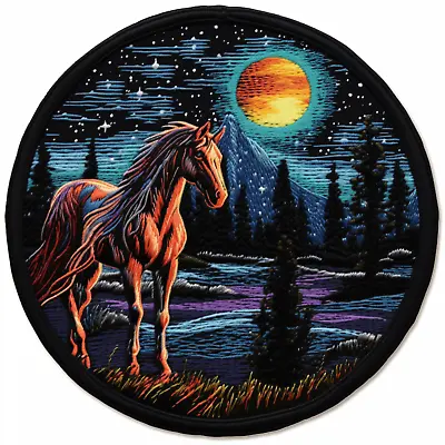 Horse Patch Iron-on Applique Farm Animal Badge Moonlight Mare Pony Mustang • $4.87