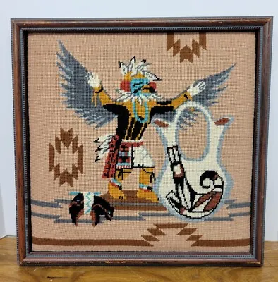 Vintage Kachina Doll Framed Needlework Wall Hanging 15.5   • $29.99