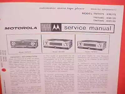 1968 Motorola 8-track Car Stereo Tape Player Service Manual Tm707s Tm708s Tm709s • $29.99