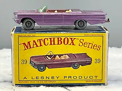 Moko Lesney Matchbox#39 B Pontiac Convertible 1962NMint In D2 Box All Orig. • $254