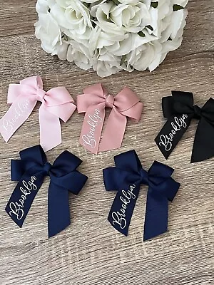 Personalised 4  Hair Bow Clip Girls Back To School Flower Girl Easter Gift • £3