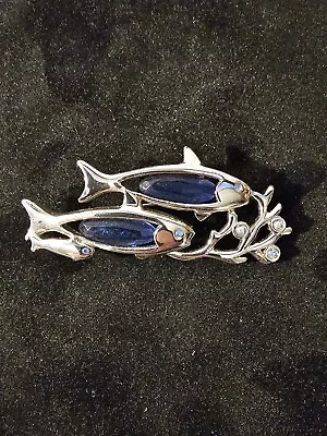 Signed MONET Vintage Silver Tone Rhinestone Swimming Fish Brooch Pin • $9.95