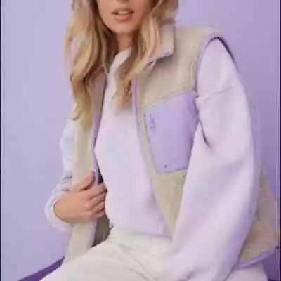 Vero Moda Sherpa Teddy Vest Tan & Purple NWT - Small • $22.45