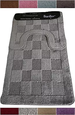 £10.99 • Buy 2 Piece Bath Mat Set Non Slip Toilet Pedestal Rug Shower Bathroom Soft Check