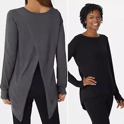 Zuda Sweater Crossover Split Back Asymmetrical Hem Women’s Size Medium Black • $28