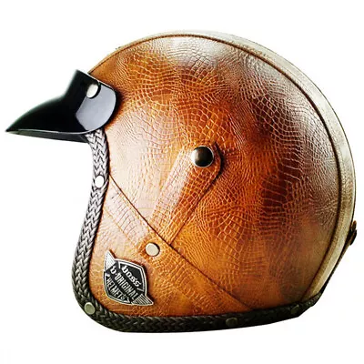 Retro Breathable Unisex Motorcycle Helmet PU Leather Motorbike Motocross Helmets • $46.77