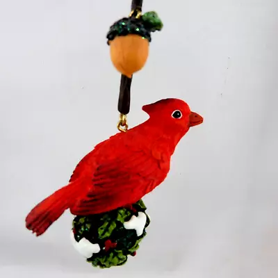 Winter Cardinal Ceramic Christmas Ornament Bird On Mistletoe Ball 2 1/2  H (A-9) • $11.89