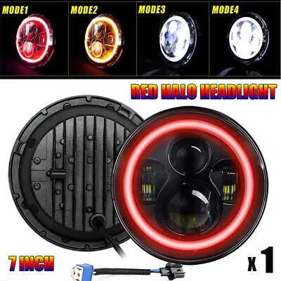 Red Halo 7  Inch Round LED Headlight Angle Eyes Fit Jeep Wrangler JK LJ TJ CJ • $36.52