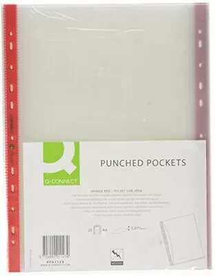 UK Q Connect Punched Pocket A4 Deluxe Side Opening Orange Peel Strip Pack Of 25 • £5.43