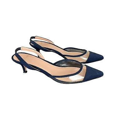 J Crew Sophia Kitten Heel Slingback Shoes With Transparent Panels Women’s Sz 9 • $55