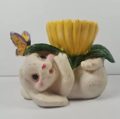 Vintage Cracker Barrel Easter Egg Holder Bunny With Flower Cup Butterfly Yellow • $9.99