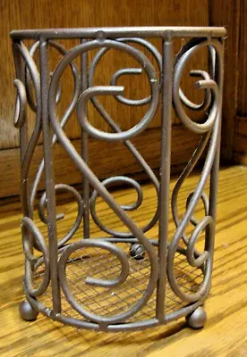 Metal Bronze Finish Scroll Kitchen Utensil Flatware Caddy Holder~Dining Bar  X17 • $14.71