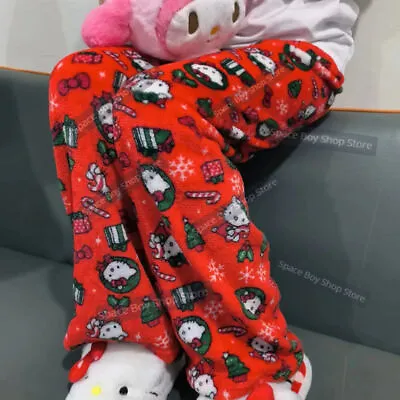 Christmas Hello Kitty Pajama Pants Fairy Sanrio Flannel Autumn Warm Women Pant • $33.98