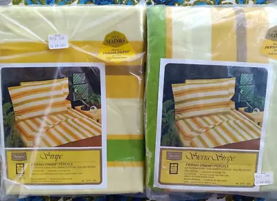 Vintage Sears Sierra Stripe Sheet Set 2pc Bedding Full Size Flat Fitted 1974 NOS • $19.95