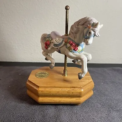 Westland Music Box White Carousel Horse Vintage Figurine Limited Works • $19.99