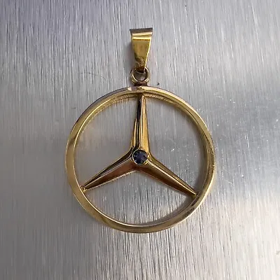 Tiffany & Co. 14k Yellow Gold Sapphire Mercedes Benz Logo Pendant 4.1g • $915.93