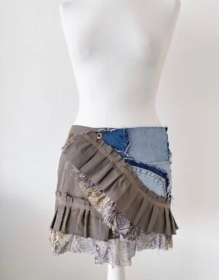 £3.99 • Buy LOVE Size Small Quirky Distressed Denim Chiffon Frill Wrap Ra Ra Mini Skirt