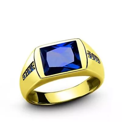 Men's Sapphire Ring In REAL 14k Yellow Fine Solid Gold • $875